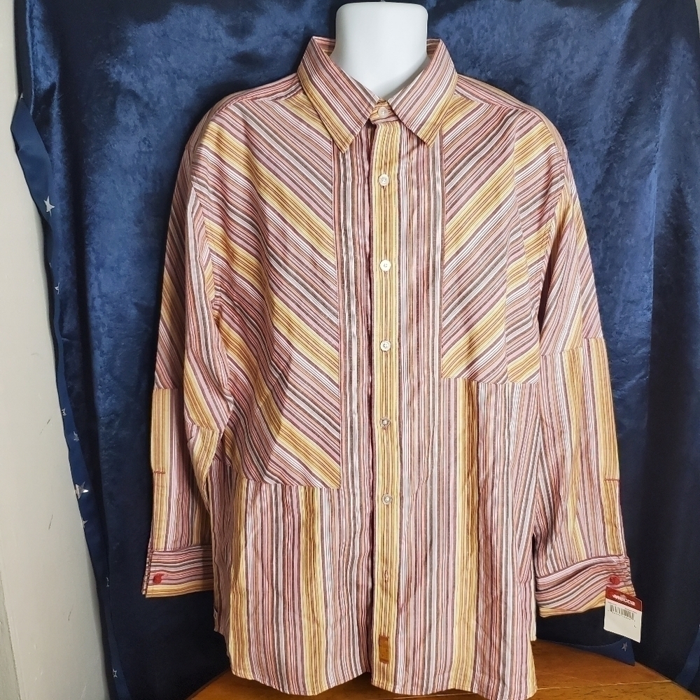 Mecca Cuff Sleeve Button Front Striped Shirt Men's Large NWT